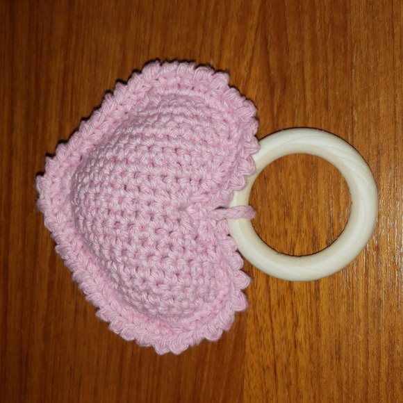 Crochet Heart Teething Rattle - Picture 4 of 6
